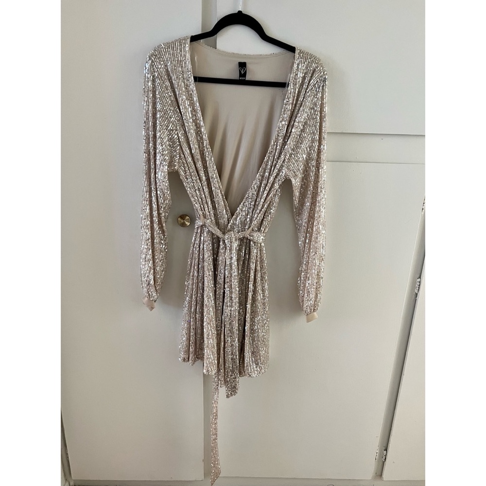 Windsor Champagne Sequin Mini Tie Dress - Large